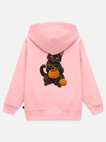 Schwarze Katze häkelt einen Korb - Kinder Premium Organic Zip Hoodie - Rosa