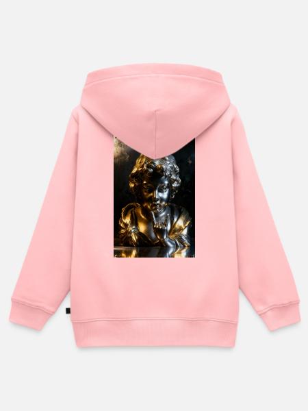 Goldene Cherub-Büste mit Felsgeste - Kinder Premium Organic Zip Hoodie - Rosa