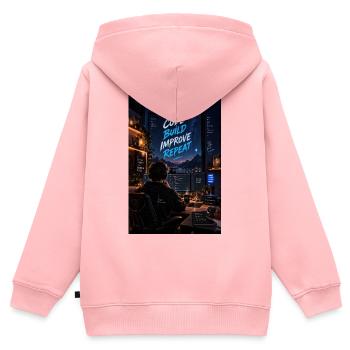 Code Build Improve Repeat Night Dev Studio - Kinder Premium Organic Zip Hoodie - Rosa - Hinten - AI Model Kid Female (0cm)