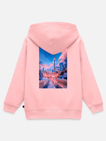 Neon-Schnee-Stadtlandschaft - Kinder Premium Organic Zip Hoodie - Rosa