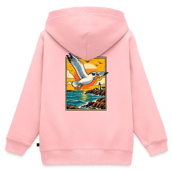 Retro-Möwe bei Sonnenuntergang - Kinder Premium Organic Zip Hoodie - Rosa - Hinten - AI Model Kid Female (0cm)