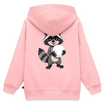 Waschbär mit grossem Schneeball - Kinder Premium Organic Zip Hoodie - Rosa - Hinten - AI Model Kid Female (0cm)