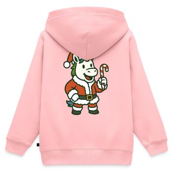 Santa Licorn tenant une canne d’orge d’art - Sweat Premium à capuche zippé enfant bio - rose - Dos - AI Model Kid Female (0cm)