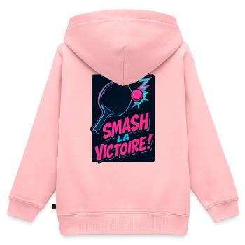 Smash la victoire ! Ping Pong - Sweat Premium à capuche zippé enfant bio - rose - Dos - AI Model Kid Female (0cm)