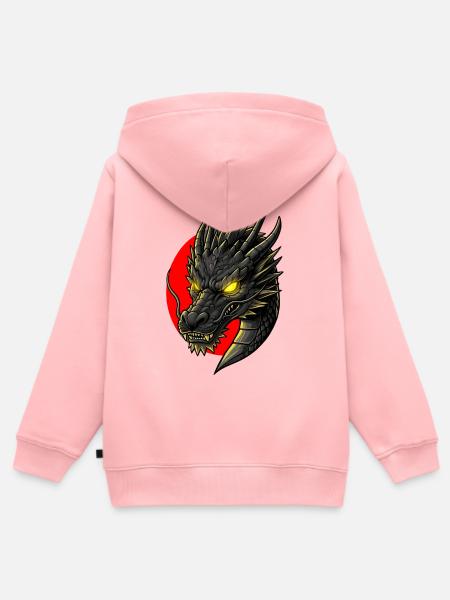 Asiatischer Drache Drachenkopf - Kinder Premium Organic Zip Hoodie - Rosa
