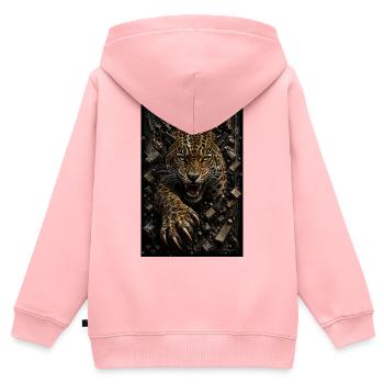 Léopard en furie parmi les blocs - Sweat Premium à capuche zippé enfant bio - rose - Dos - AI Model Kid Female (0cm)