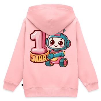 1 Jahr Kleiner Roboter Astronaut mit Zahl 1 - Kinder Premium Organic Zip Hoodie - Rosa - Hinten - AI Model Kid Female (0cm)