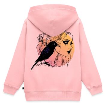 Fille gothique noir corbeau mélancolie Journée de la femme - Sweat Premium à capuche zippé enfant bio - rose - Dos - AI Model Kid Female (0cm)