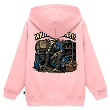 En Attente De Pièces | Humour Mécanique Squelette - Sweat Premium à capuche zippé enfant bio - rose - Dos - AI Model Kid Female (0cm)