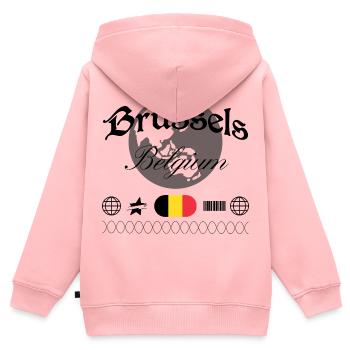 Brussels Belgium Streetwear Travel Souvenir - Kids Premium Organic Zip-up Hoodie - rose - Back - AI Model Kid Female (0cm)