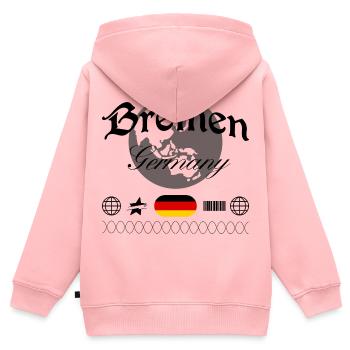 Souvenir de voyage streetwear de Brême, Allemagne - Sweat Premium à capuche zippé enfant bio - rose - Dos - AI Model Kid Female (0cm)