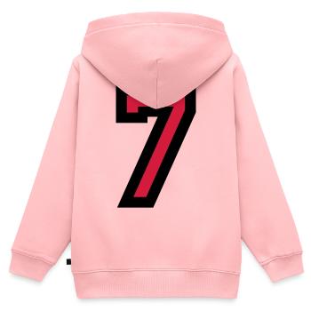 Le numéro 7 - Nombre Seven - Sweat Premium à capuche zippé enfant bio - rose - Dos - AI Model Kid Female (0cm)