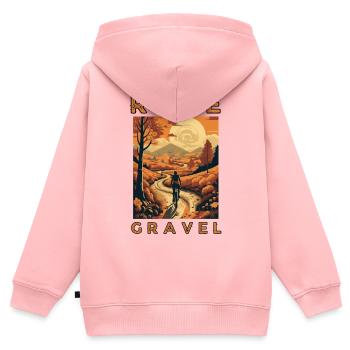 Roulez Gravel Style rétro, sur un vélo de gravier - Sweat Premium à capuche zippé enfant bio - rose - Dos - AI Model Kid Female (0cm)