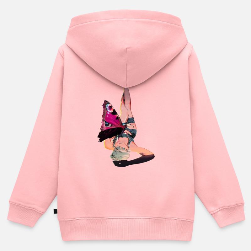 Femme allongée avec papillon - Sweat Premium à capuche zippé enfant bio - rose