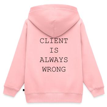 Le client a toujours tort – designer et freelance - Sweat Premium à capuche zippé enfant bio - rose - Dos - AI Model Kid Female (0cm)