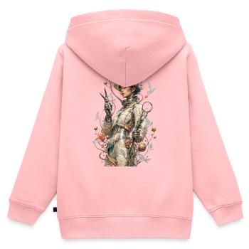 Astronaute floral steampunk - Sweat Premium à capuche zippé enfant bio - rose - Dos - AI Model Kid Female (0cm)