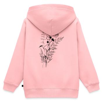 Composition fleurs sauvage et abeille fourmis - Sweat Premium à capuche zippé enfant bio - rose - Dos - AI Model Kid Female (0cm)