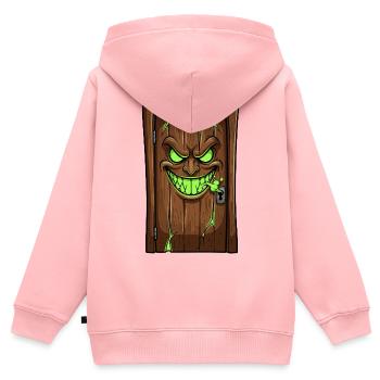 Dämonische Türgesichter Holz - Kinder Premium Organic Zip Hoodie - Rosa - Hinten - AI Model Kid Female (0cm)