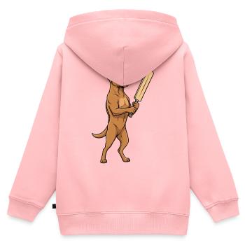 Lustiger Muskelhund Mit Cricket Schlaeger - Kinder Premium Organic Zip Hoodie - Rosa - Hinten - AI Model Kid Female (0cm)