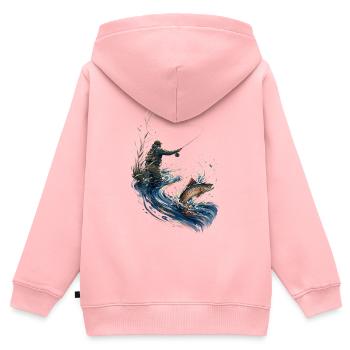 Fischer in Aktion: Aquarelllachs - Kinder Premium Organic Zip Hoodie - Rosa - Hinten - AI Model Kid Female (0cm)