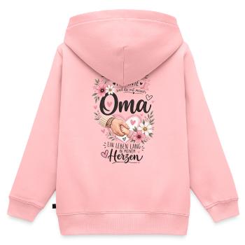 Oma Moments: Liebevolle Hand und Blüten - Kinder Premium Organic Zip Hoodie - Rosa - Hinten - AI Model Kid Female (0cm)