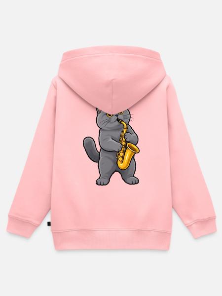 Britisch Kurzhaar mit Saxophon - Kinder Premium Organic Zip Hoodie - Rosa