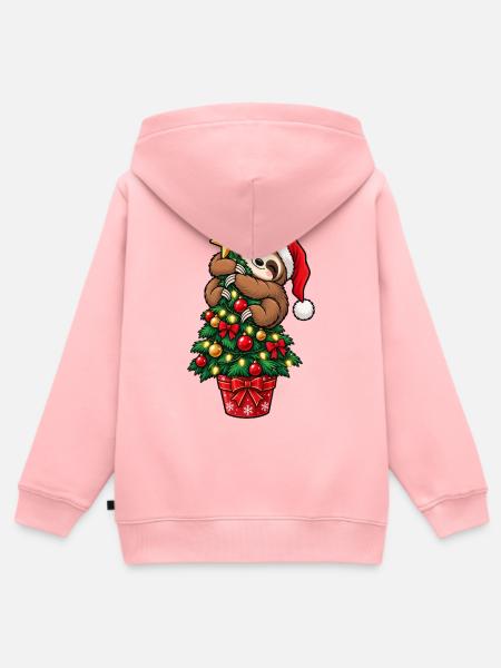 Weihnachten Faultier Tannenbaum Geschenkidee - Kinder Premium Organic Zip Hoodie - Rosa