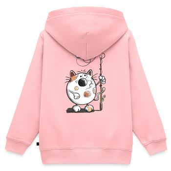Katze Beim Angeln Cartoon Fischgräte  - Kinder Premium Organic Zip Hoodie - Rosa - Hinten - AI Model Kid Female (0cm)
