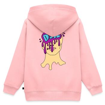 Portrait Baveur de la Maison de la Naissance - Sweat Premium à capuche zippé enfant bio - rose - Dos - AI Model Kid Female (0cm)
