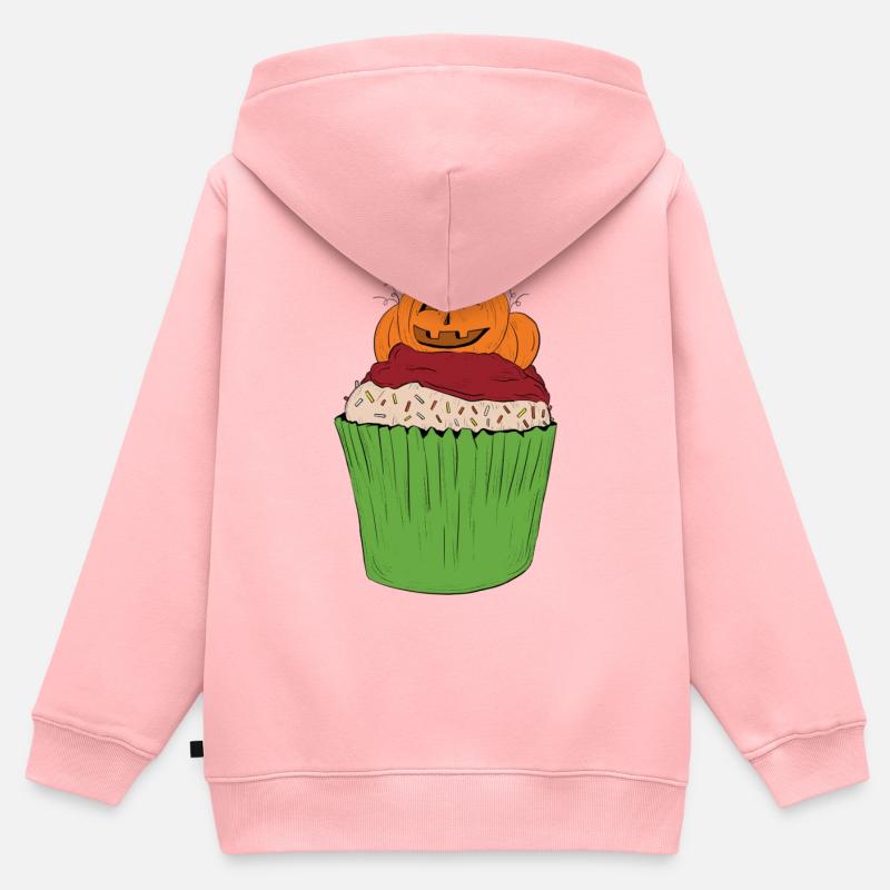 cupcake_citrouille - Sweat Premium à capuche zippé enfant bio - rose