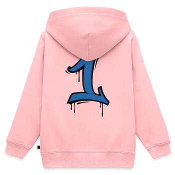 Graffiti Eins Neonblau - Kinder Premium Organic Zip Hoodie - Rosa - Hinten - AI Model Kid Female (0cm)