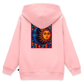 Soleil et Lune Prisme Néon - Sweat Premium à capuche zippé enfant bio - rose - Dos - AI Model Kid Female (0cm)