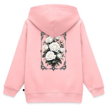 Roses, Roses blanches, Roses et Fleurs - Sweat Premium à capuche zippé enfant bio - rose - Dos - AI Model Kid Female (0cm)