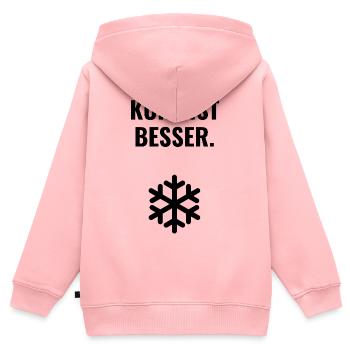 Kühl ist besser. - Kinder Premium Organic Zip Hoodie - Rosa - Hinten - AI Model Kid Female (0cm)