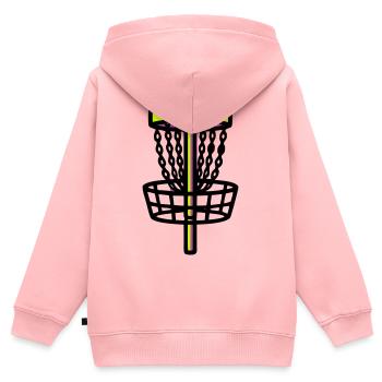 Logo du but de panier en disc golf - Sweat Premium à capuche zippé enfant bio - rose - Dos - AI Model Kid Female (0cm)