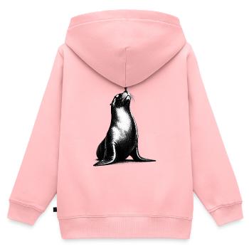Seelöwe mit Eis im Stencil Style   - Kinder Premium Organic Zip Hoodie - Rosa - Hinten - AI Model Kid Female (0cm)