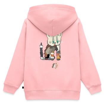 Patchwork Katze Fred Tatze - Kinder Premium Organic Zip Hoodie - Rosa - Hinten - AI Model Kid Female (0cm)