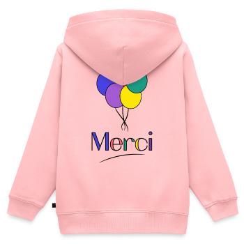 MERCI. MAÎTRESSE. MAÎTRE. MERCI MAÎTRESSE - Sweat Premium à capuche zippé enfant bio - rose - Dos - AI Model Kid Female (0cm)