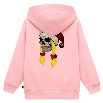 Totenschädel Weihnachten Mütze Zöpfe Frau - Kinder Premium Organic Zip Hoodie - Rosa - Hinten - AI Model Kid Female (0cm)