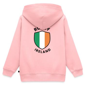 Conception du Rugby Ireland Shield - Sweat Premium à capuche zippé enfant bio - rose - Dos - AI Model Kid Female (0cm)