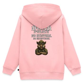 Sécurité des sangliers – Réservé aux sangliers autorisés - Sweat Premium à capuche zippé enfant bio - rose - Dos - AI Model Kid Female (0cm)