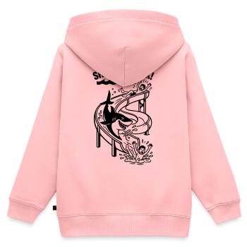Attaque de requin, toboggan d’attaque de requin, piscine extérieure, baignade - Sweat Premium à capuche zippé enfant bio - rose - Dos - AI Model Kid Female (0cm)