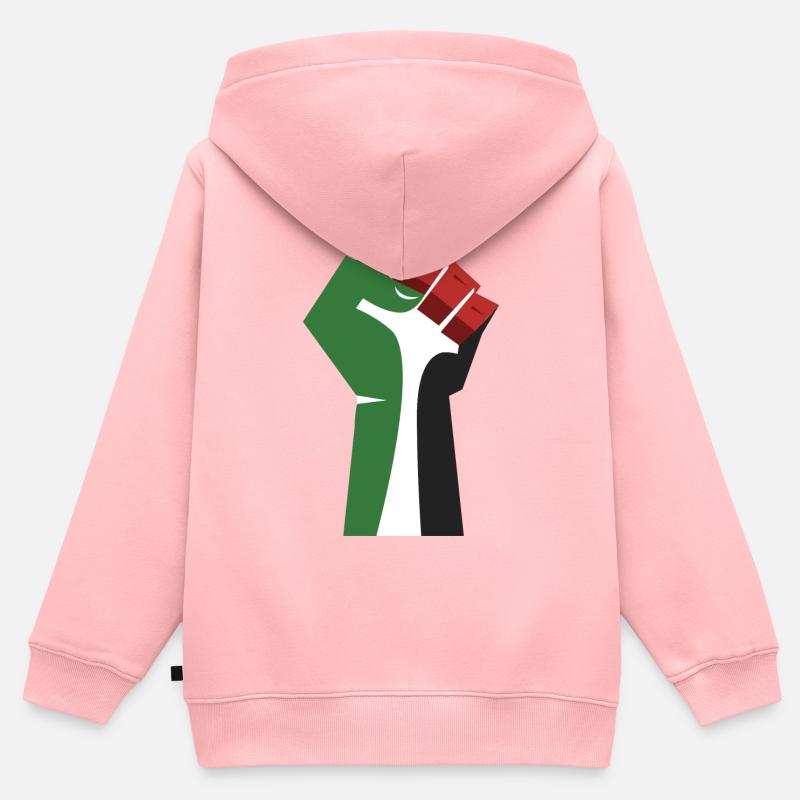 Le poing levé (vert, blanc, noir, rouge) - Sweat Premium à capuche zippé enfant bio - rose