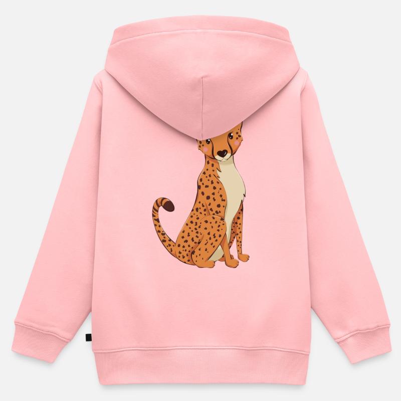Guépard - Sweat Premium à capuche zippé enfant bio - rose