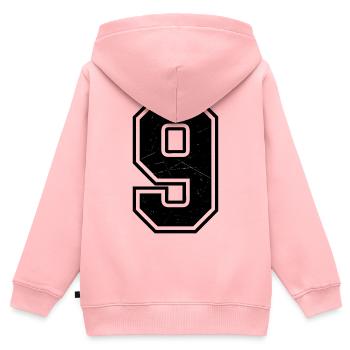 Neuf cassé au look scratch - Sweat Premium à capuche zippé enfant bio - rose - Dos - AI Model Kid Female (0cm)