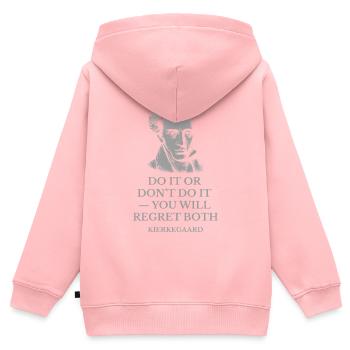 Kierkegaard-Zitat – Dare It Or Don't It - Kinder Premium Organic Zip Hoodie - Rosa - Hinten - AI Model Kid Female (0cm)