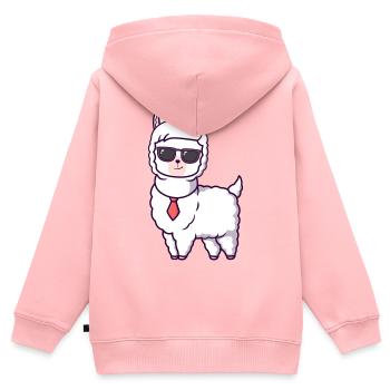 Llama cool avec cravate à lunettes de soleil - Sweat Premium à capuche zippé enfant bio - rose - Dos - AI Model Kid Female (0cm)