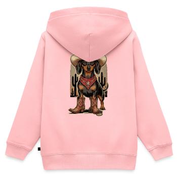 Vintage Dackel Cowboy Outfit – Western Dog Shirt - Kinder Premium Organic Zip Hoodie - Rosa - Hinten - AI Model Kid Female (0cm)