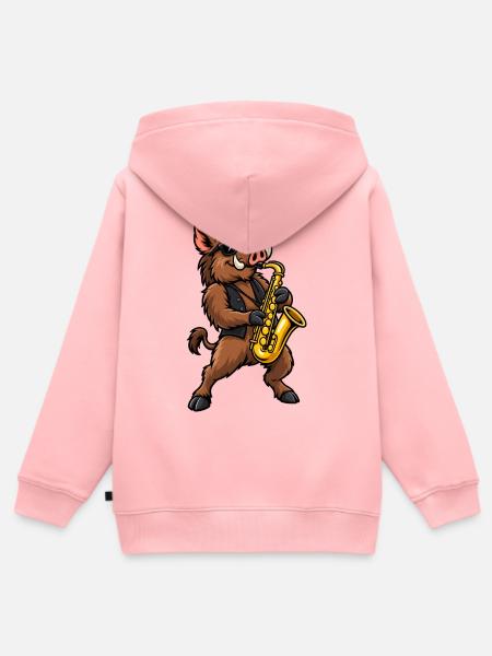Wildschwein mit Saxophon - Kinder Premium Organic Zip Hoodie - Rosa