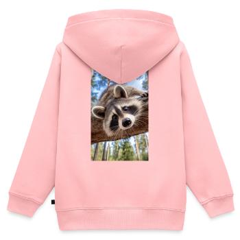 Neugieriger Waschbär am Baumast - Kinder Premium Organic Zip Hoodie - Rosa - Hinten - AI Model Kid Female (0cm)